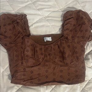 Hollister Brown Eyelet Puff Sleeve Blouse